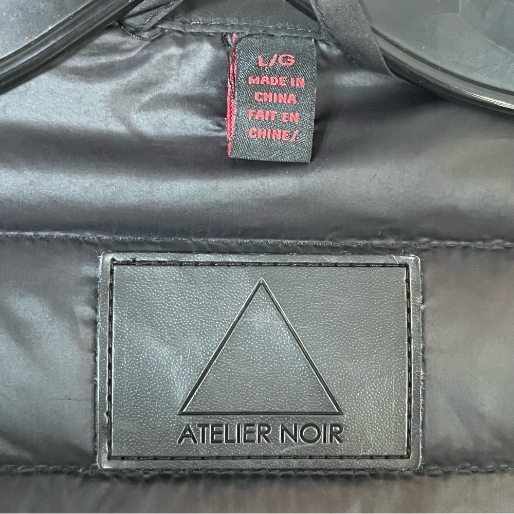 Atelier Noir by Rudsak Cortina Black Duck Down Quilted Coat Lamb Leather Trim L - Picture 9 of 16